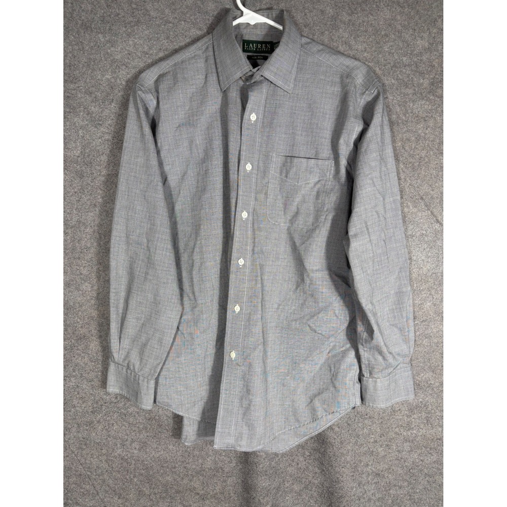 Lauren Ralph Lauren Mens Grey Glen Plaid Non Iron Dress Shirt 15.5 32/33 Cotton